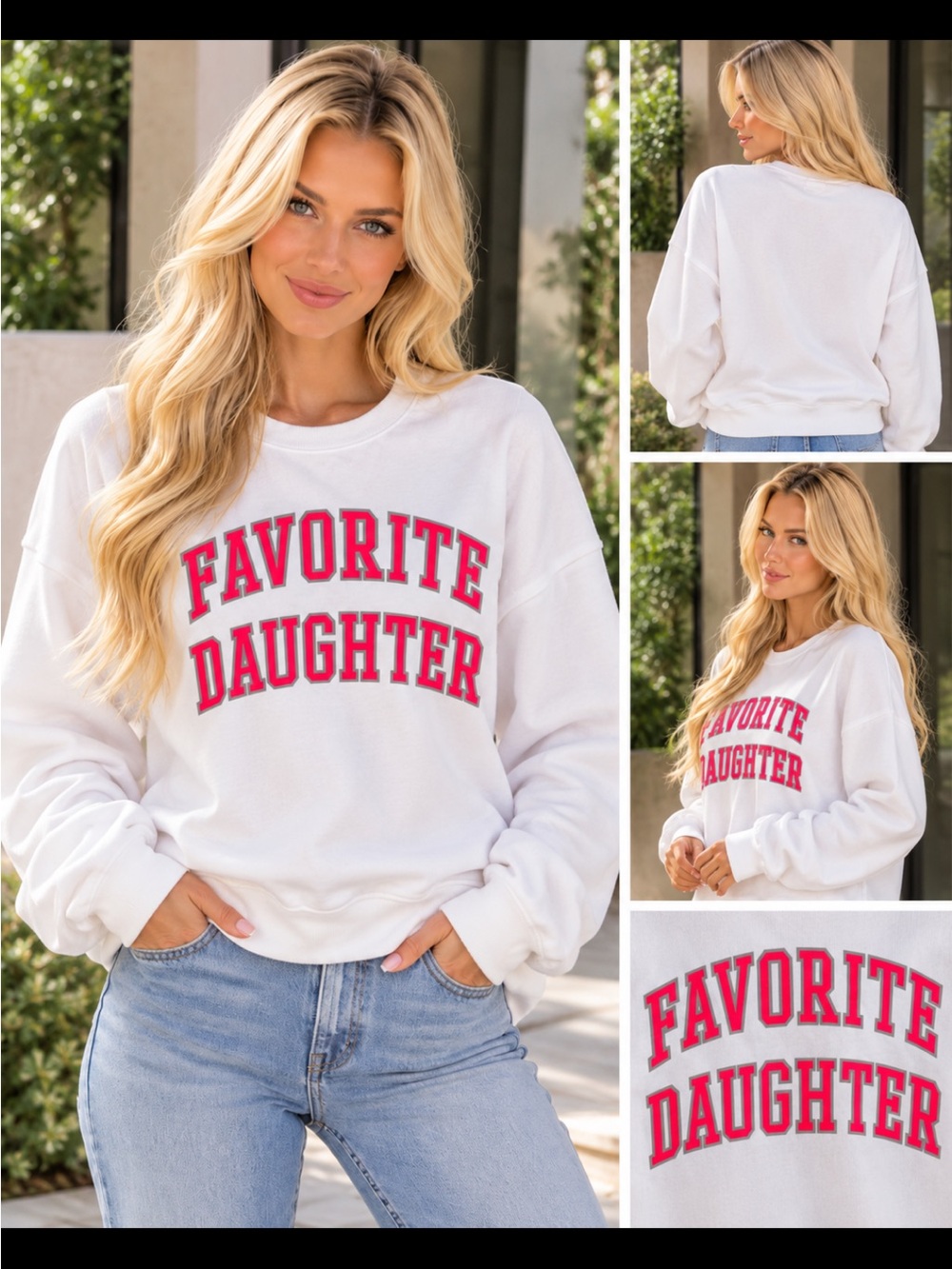 Favorite Daughter White Sweatshirt with Pink Graphic